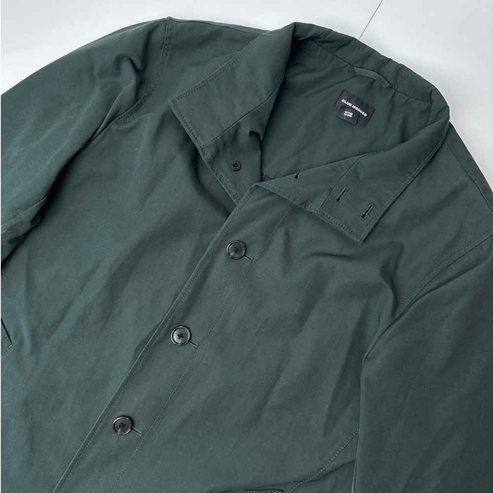 Club Monaco Mens Forest Green Button Front Mac Trench Coat Jacket Large L